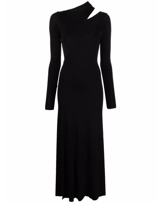 MANURI Black Cut-Out Detail Long-Sleeve Dress