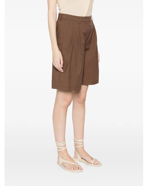 Alpha Studio Brown Pleated Tailored Shorts