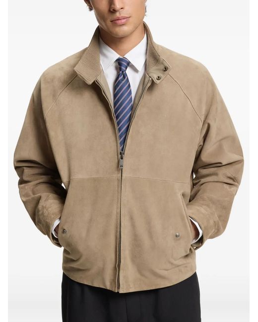 HUGO Natural Zip-Up Suede Jacket for men