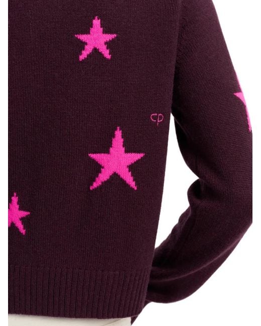 Chinti & Parker Purple Star-Intarsia Round-Neck Cardigan