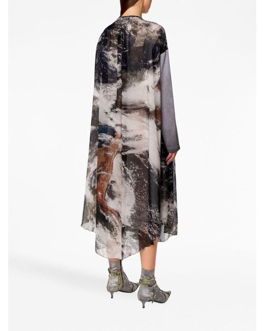 DIESEL Gray D-lav Planet-print Drawstring Midi Dress
