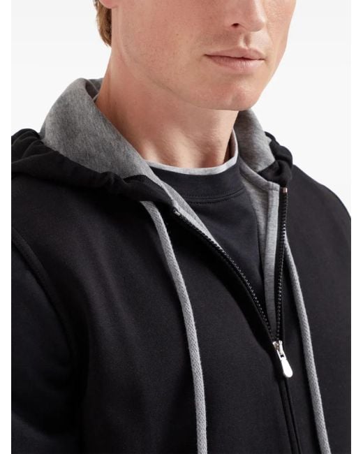 Brunello Cucinelli Black Cotton Blend Sleeveless Hooodie for men