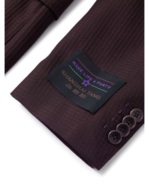 Shanghai Tang Purple Stand Up-collar Wool Blazer for men