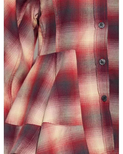 Ganni Red Check-Pattern Peplum-Hem Shirt