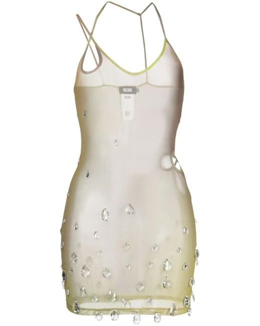 Gcds White Sita Crystal-Drop Sheer Minidress
