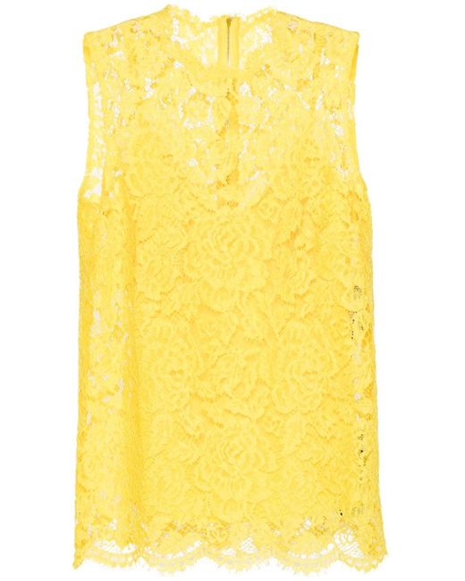 Dolce & Gabbana Top Met Gewelfde Kraag En Bloemenkant in het Yellow