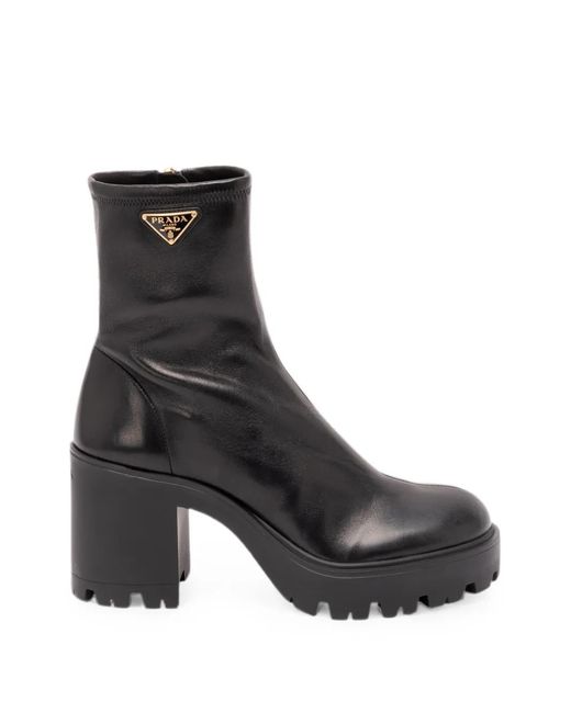 Prada Black Logo-Plaque Platform Ankle Boots