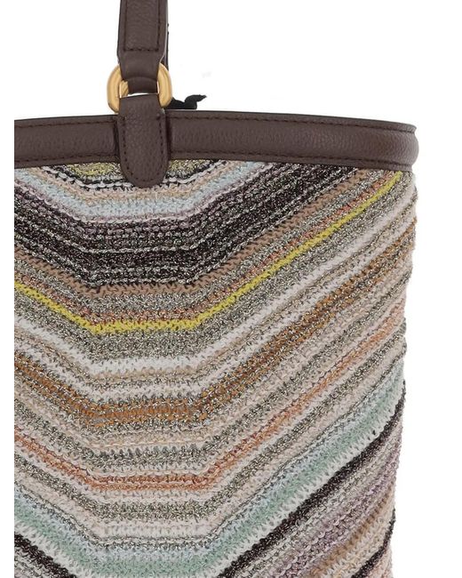 Missoni White Chevron-Knit Leather-Trim Shoulder Bag