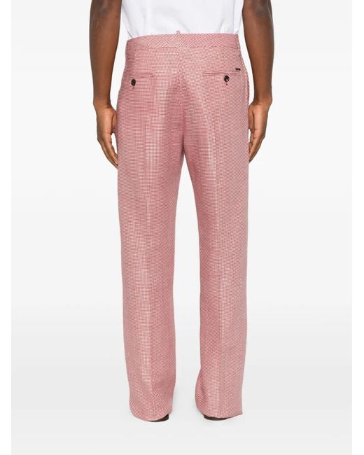 DSquared² Pink Houndstooth-Pattern Pressed-Crease Trousers for men
