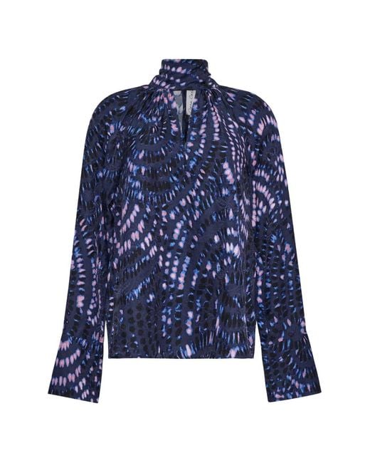 Cara Cara Blue Sundance Pussy-Bow Printed Blouse