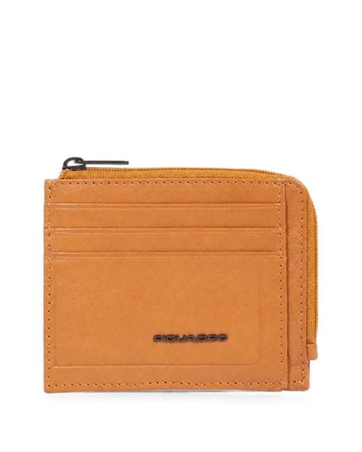 Piquadro Orange Logo-Plaque Zip-Around Wallet for men
