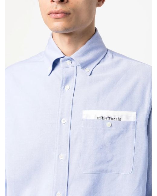 Palm Angels Blue Sartorial-Tape Cotton Shirt for men