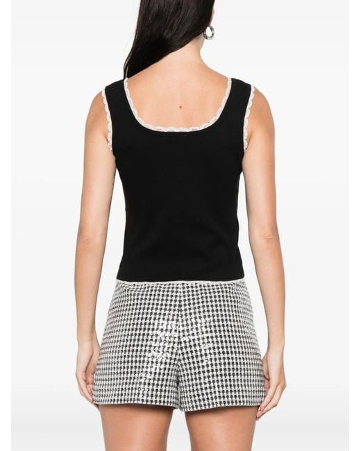 Sandro Black Beaded Embroidered Cotton Vest Top