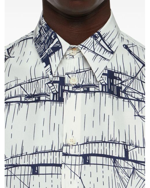 Ferragamo Zijden Overhemd Met Print in het Gray voor heren