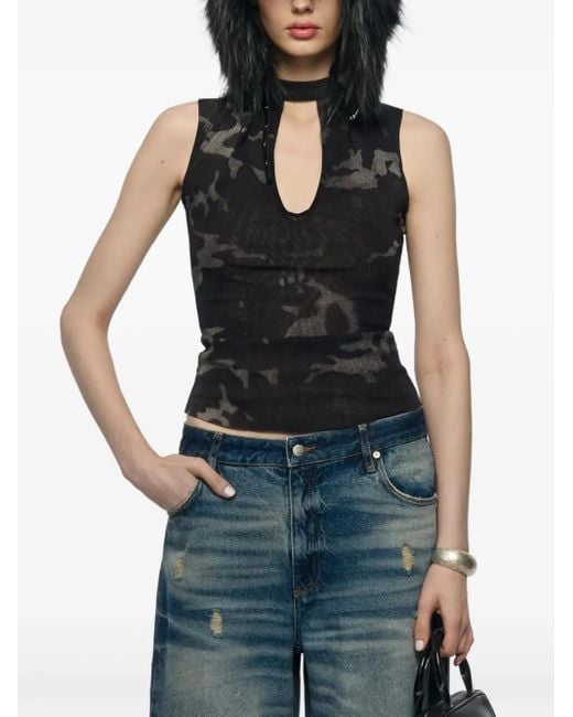 M I S B H V Black Camo Mesh Tank Top
