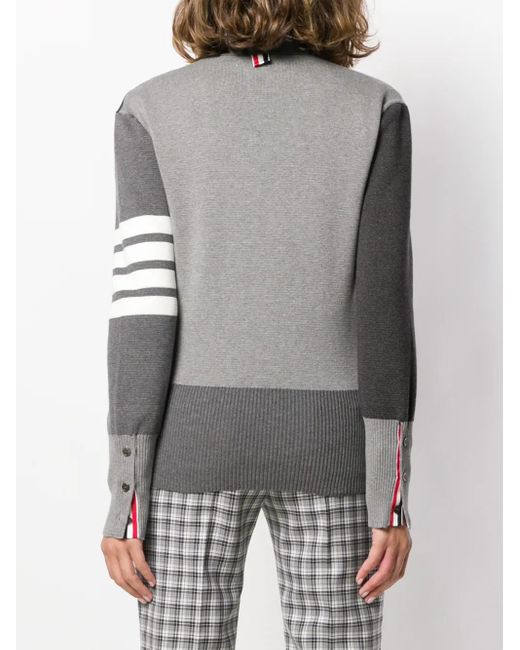 Thom Browne Gray Funmix Crepe 4-Bar V-Neck Cardigan