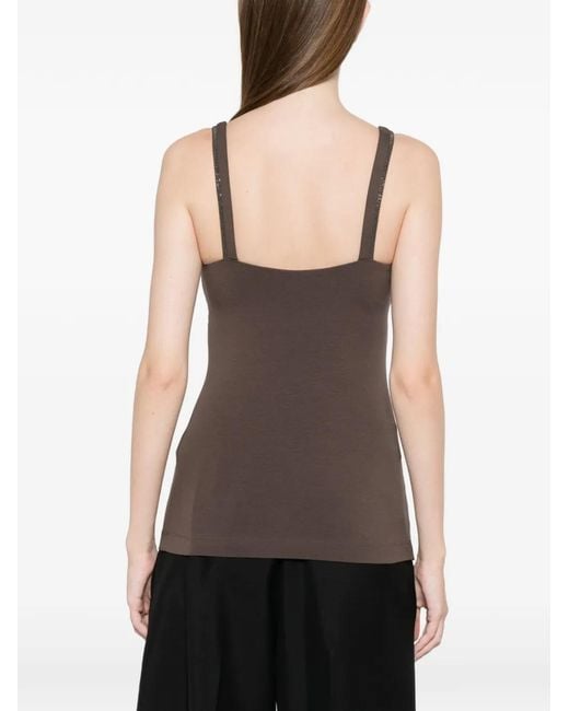 Brunello Cucinelli Brown V-Neck Strap Top