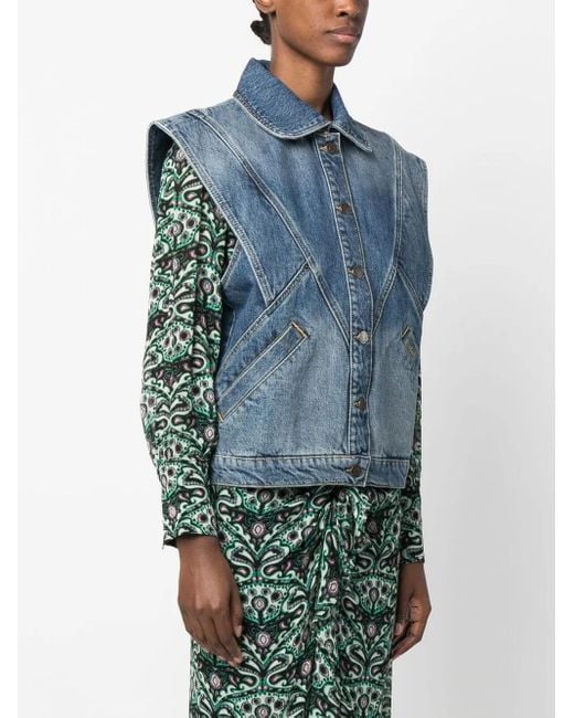 Ba&sh Blue Button-Up Denim Vest