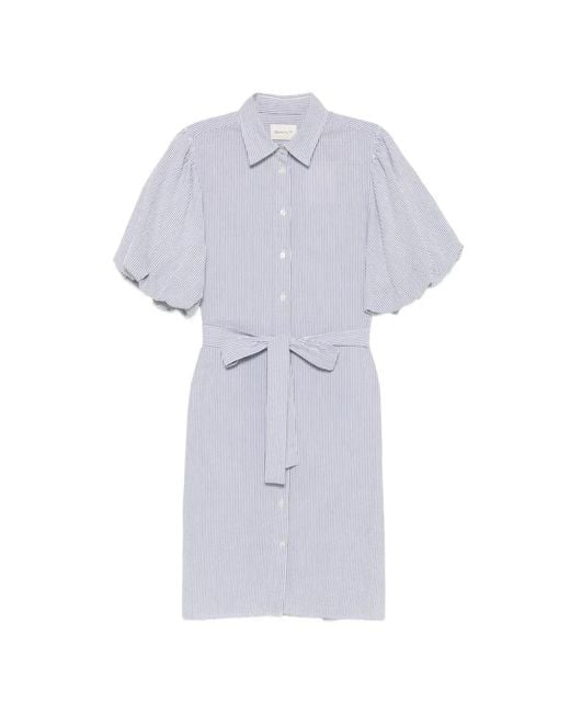 Gant White Striped Balloon-Sleeve Midi Dress