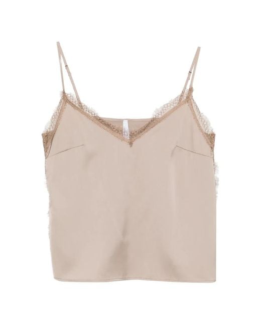 Imperial Natural Lace-Trim V-Neck Top