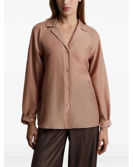 12 STOREEZ Brown Raglan-Sleeve Notched-Collar Shirt
