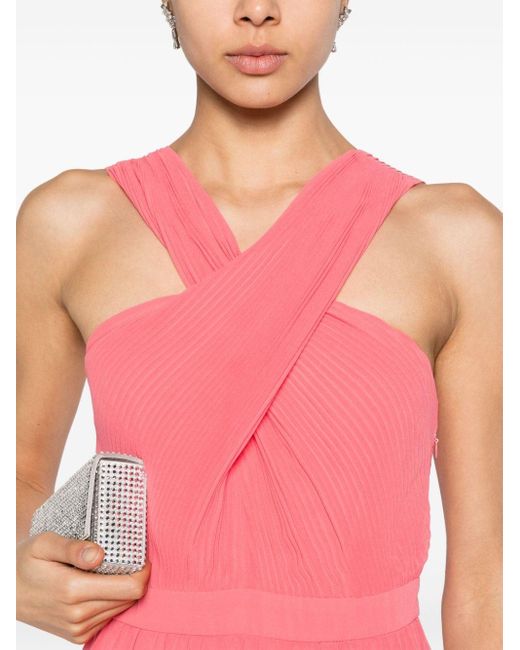 Liu Jo Pink Crossover-neck Pleated Maxi Dress