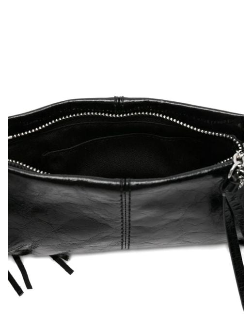 Bolso de hombro de piel con flecos Maje de color Black