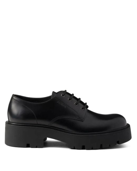 Prada Black Chunky Sole Leather Derby Shoes for men