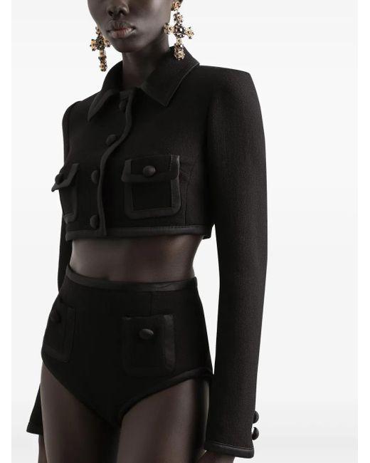 Dolce & Gabbana Black Button-Up Cropped Jacket