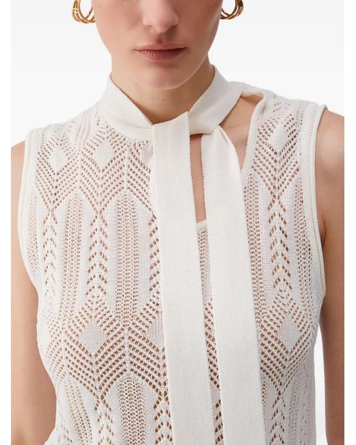 Liu Jo White Openwork Bow-Collar Knit Top