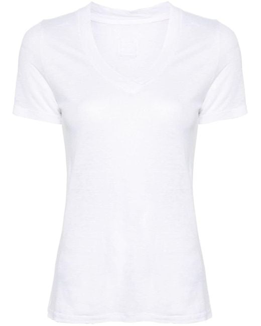 120% Lino White V-neck Linen T-shirt