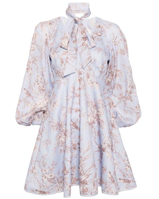 Zimmermann Tie Neck Mini Linen Dress in White | Lyst Zimmermann Tie Neck Mini Linen Dress in White | Lyst