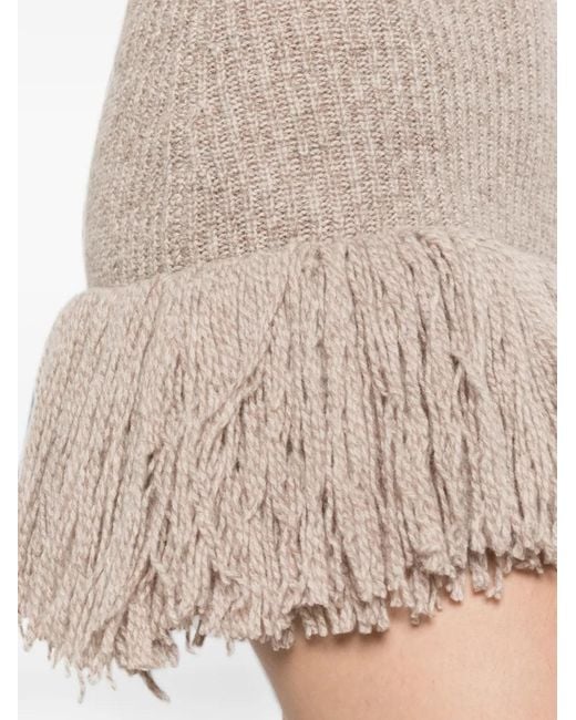 ELY ELY Natural Fringe-Trim Ribbed-Knit Mini Dress