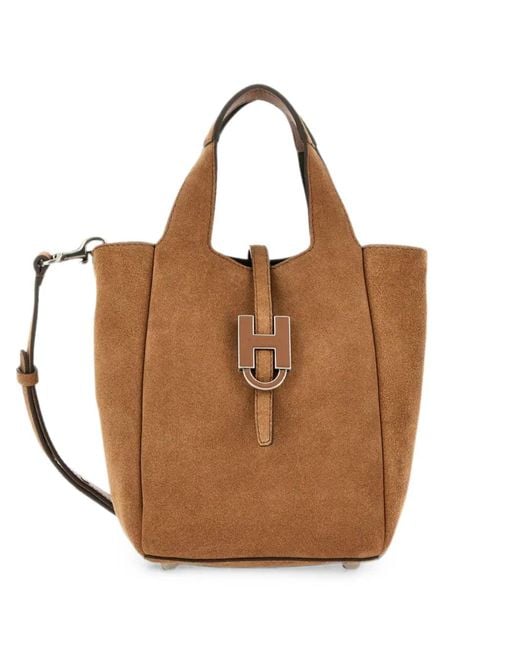Hogan Brown Mini Suede Tote Bag