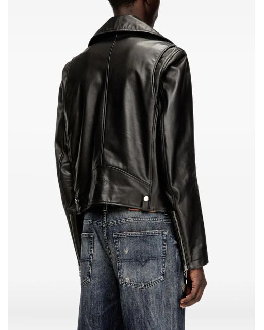 DIESEL Black L-Eo-Wrd Leather Jacket for men