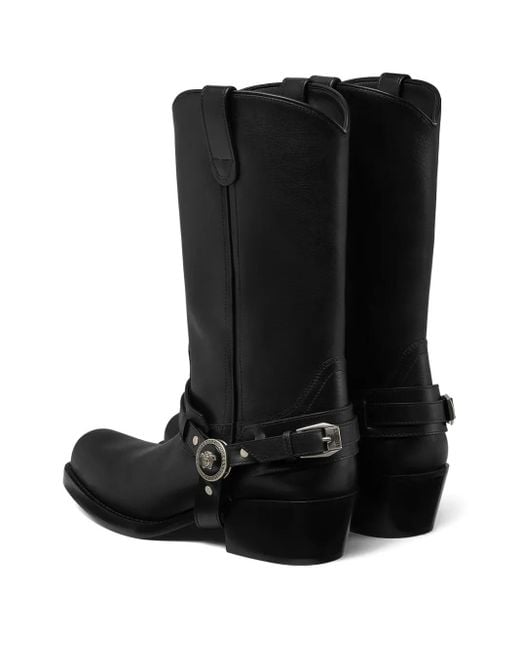 Versace Black Leather Cowboy Boots