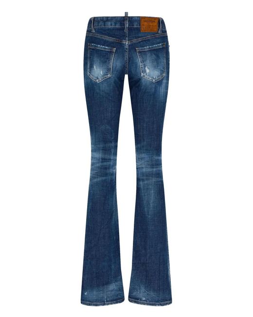 DSquared² Blue Logo-Patch Cotton-Blend Bootcut Jeans