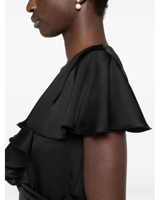 Philosophy Di Lorenzo Serafini Black Ruffled Satin Midi Wrap Dress