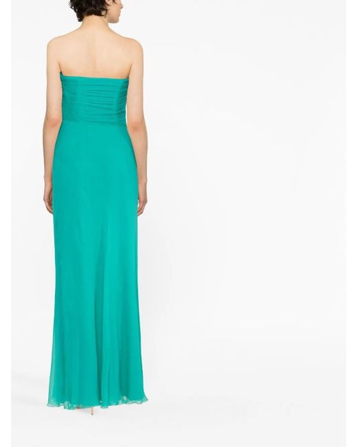 Alberta Ferretti Green Gathered Strapless Gown