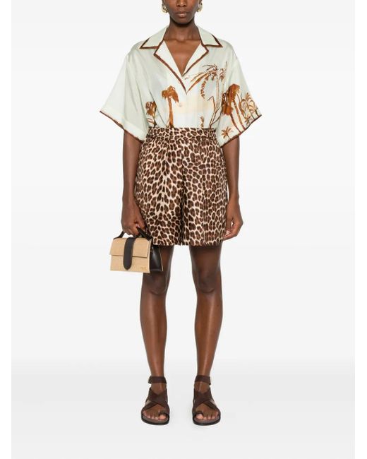 P.A.R.O.S.H. Natural Leopard-Print Elastic-Waist Short Shorts