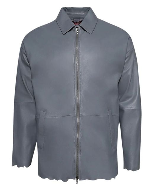 DIESEL Blue L-Mart-B Zip-Front Leather Jacket for men