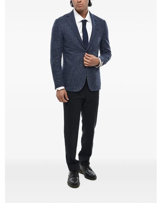Corneliani Blue Houndstooth Single-Breasted Blazer for men