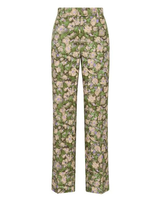 Maliparmi Green Floral-Print Button-Fastening Trousers