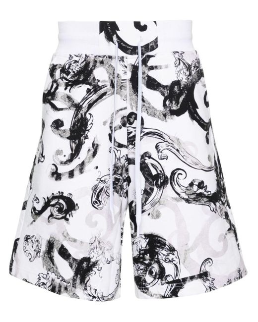 Versace White Watercolour Couture-print Track Shorts for men