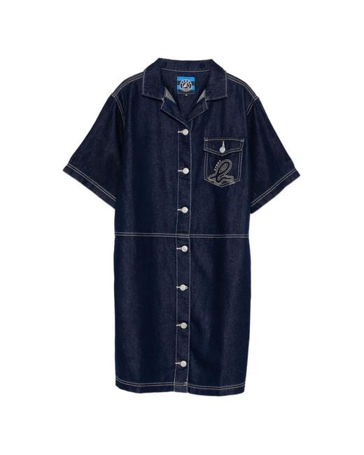 SPORT b. by agnès b. Blue Logo-Embroidered Denim Shirt Dress