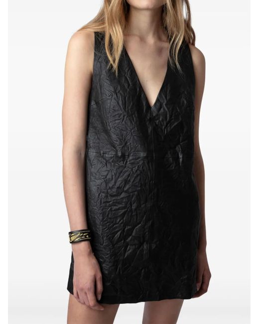 Zadig & Voltaire Blue Rasha Crinkled-effect Sleeveless Leather Mini Dress