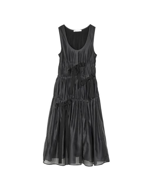 CECILIE BAHNSEN Black Fara Smocked Organza Flared Midi Dress