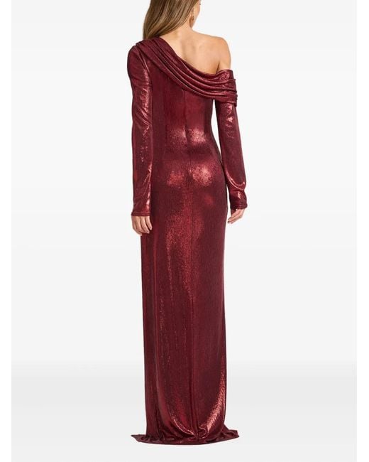 Tadashi Shoji Red One-Shoulder Slit Maxi Dress