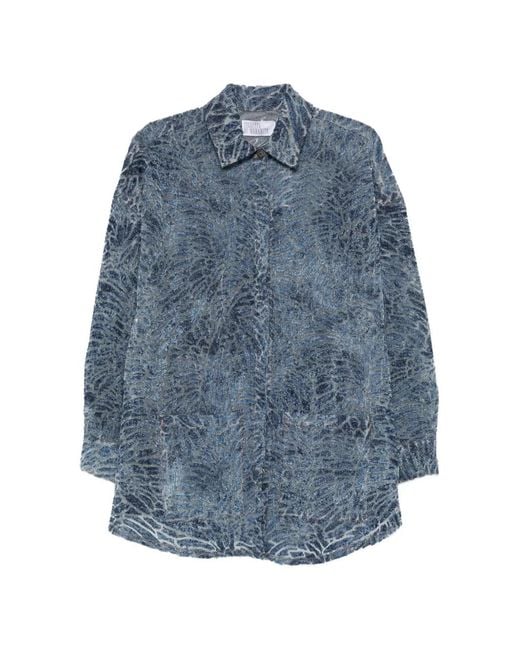 GIUSEPPE DI MORABITO Blue Blouse À Imprimé Peau De Serpent