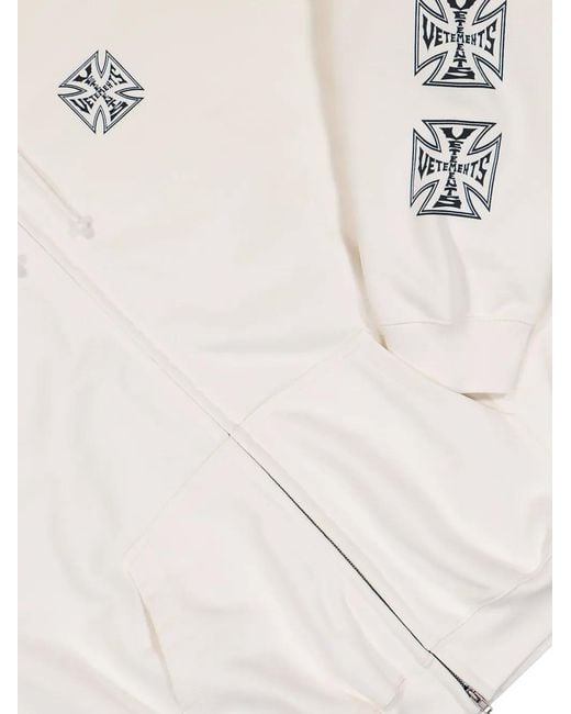 Vetements White Logo Zip-Up Hoodie for men